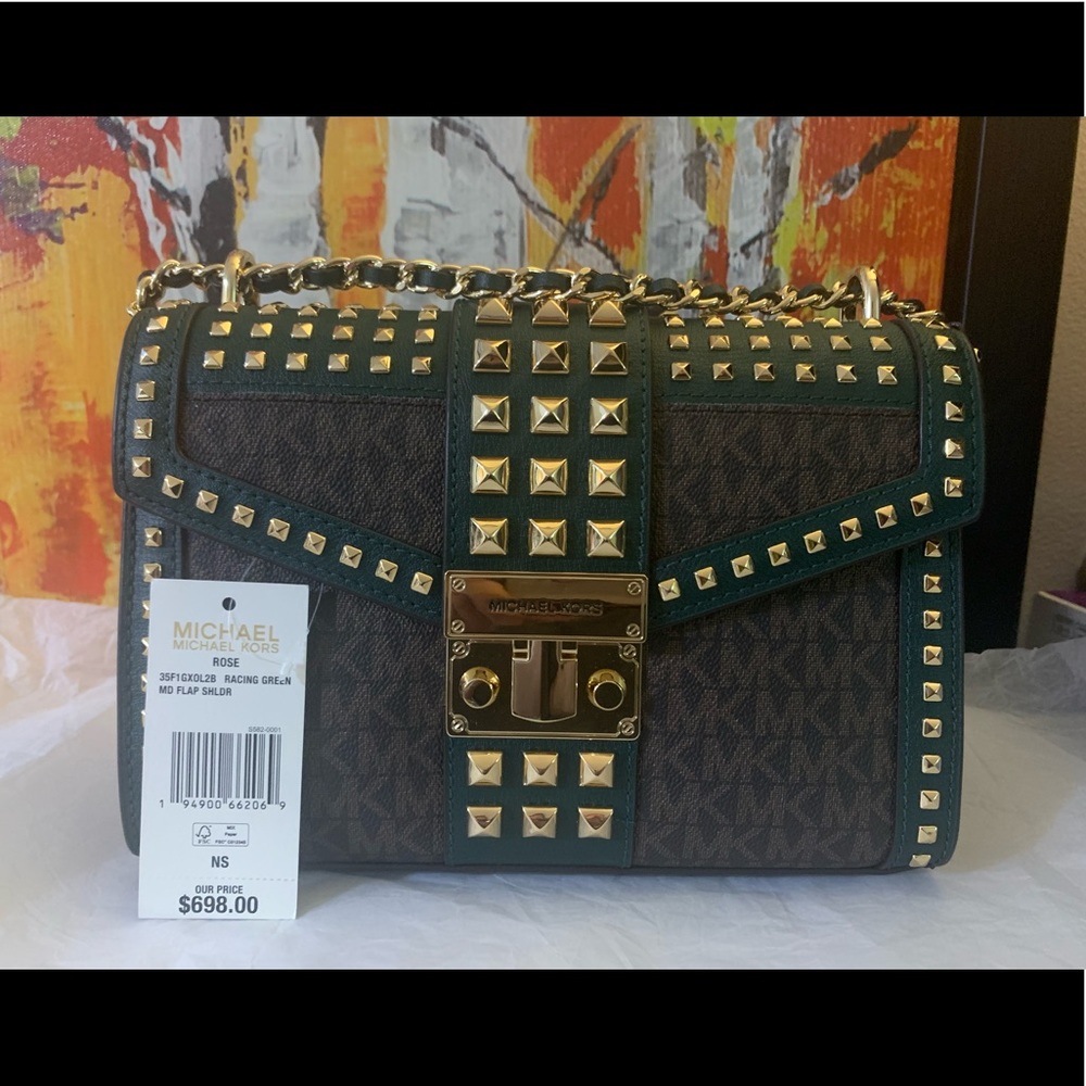 MK ROSE MEDIUM FLAP SHOULDER/CROSSBODY BAG IN RACING GREEN - Picture 2 of 5